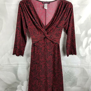 Volume One Floral Ruched Dress Back Tie Red/Black